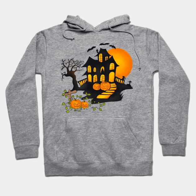 Halloween Pumpkins Scary and Spooky Haunted House Hoodie by The Little Store Of Magic
